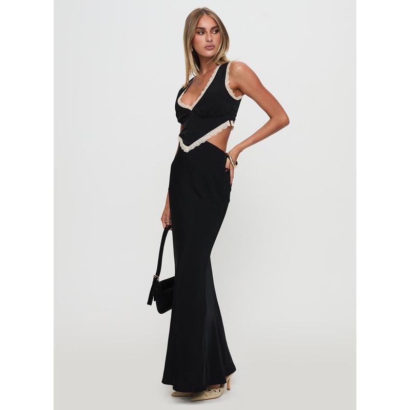 Keila Lace Trim Maxi Dress Black / Cream