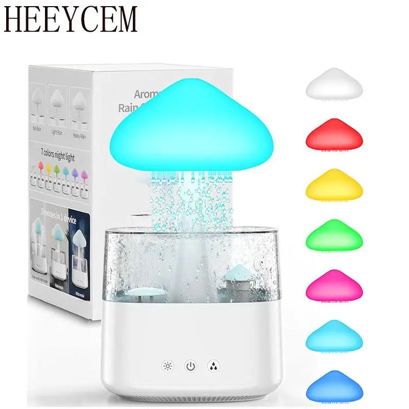 7 Color LED Rain Lamp Cloud Humidifier, Adjustable LED Light, USB Powered, Sleep Sound, Water Drop Effect, Portable, Easy Clean, Humidifier Atmosphere Light