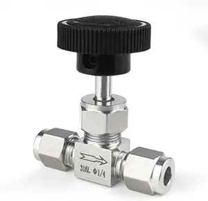 1 Piece1/4NeedleValveO.D.1/4 Inch Flow Control Valve,for Connecting 0.635cm Stainless SteelTubing, Copper, RigidPlastic Tubing,  to Control Water, Gas and Oil. Stainless Steel 316.