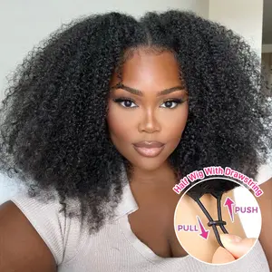 【3 IN 1 HALF WIG】FORGIRLFOREVER Afro Kikny Curly Wear Go Half Wig With Drawstring Invisible Hairline Half Wig With Braids Beginner Friendly No Lace Human Hair Wig