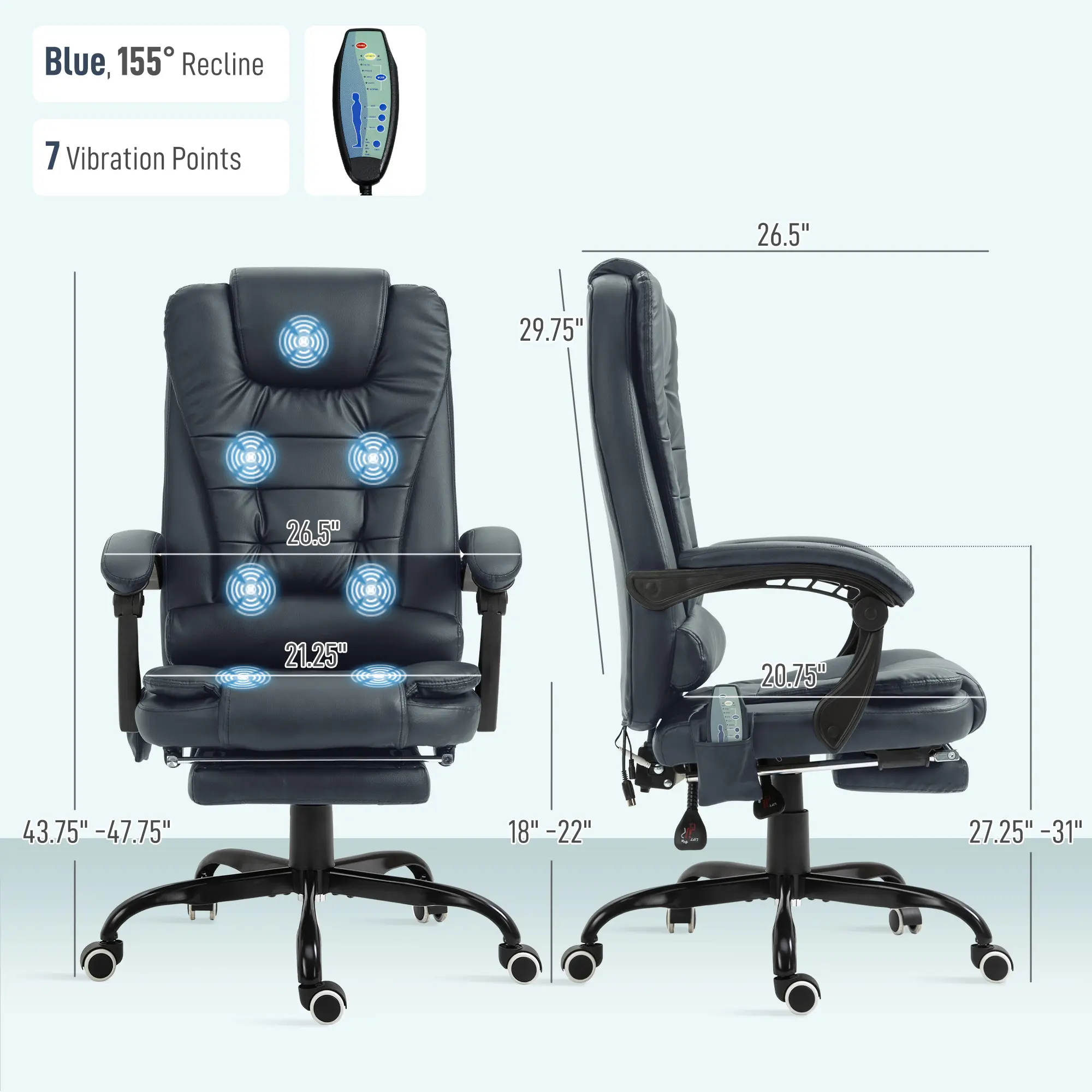 Blue, 155° Recline