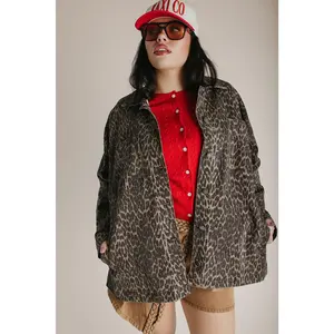 The Keara Oversized Denim Jacket In Leopard