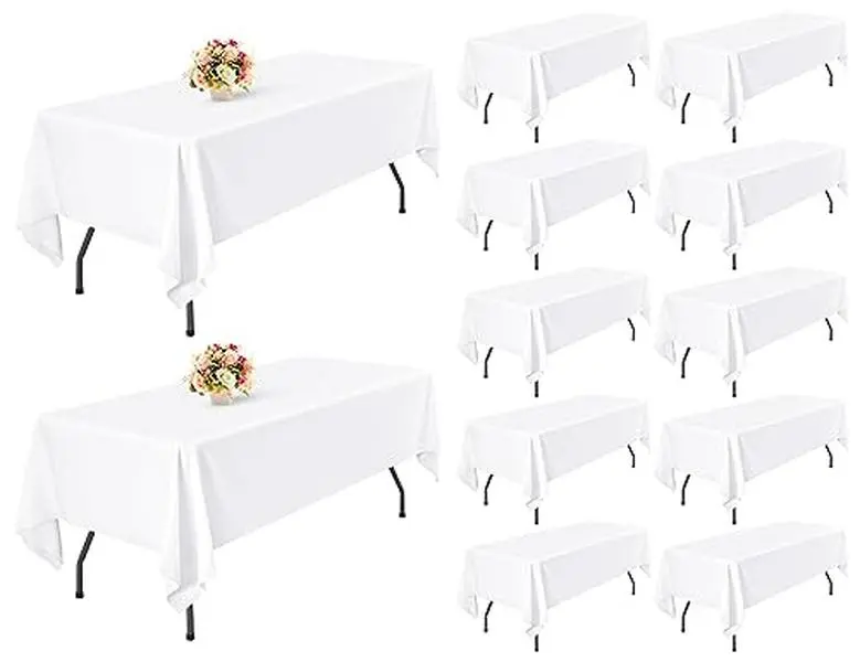 4/12 Pack White Rectangle Tablecloth 60x102 Inch Wedding Tablecloth for Wedding Reception Graduation Party Baby Shower Bridal Shower Table Decor Wedding Table Setup Summer Table Setup Banquet Event Outdoor Garden Party Mother’s Day Brunch #SummerVibes fat