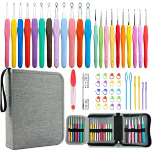 22 Sizes Crochet Hooks Set with Grey Case,0.5mm-10mm  Soft Handle Crochet Hook  Set for  Hands,Complete Crochet Set