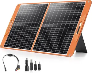 60W Portable Solar Panel for Power Station, 19.8V Foldable Solar Charger with DC/XT60/Anderson  & QC3.0 USB Outputs, 23% High Efficiency IP65  2 Kickstands for Outdoor Camping RV Trip