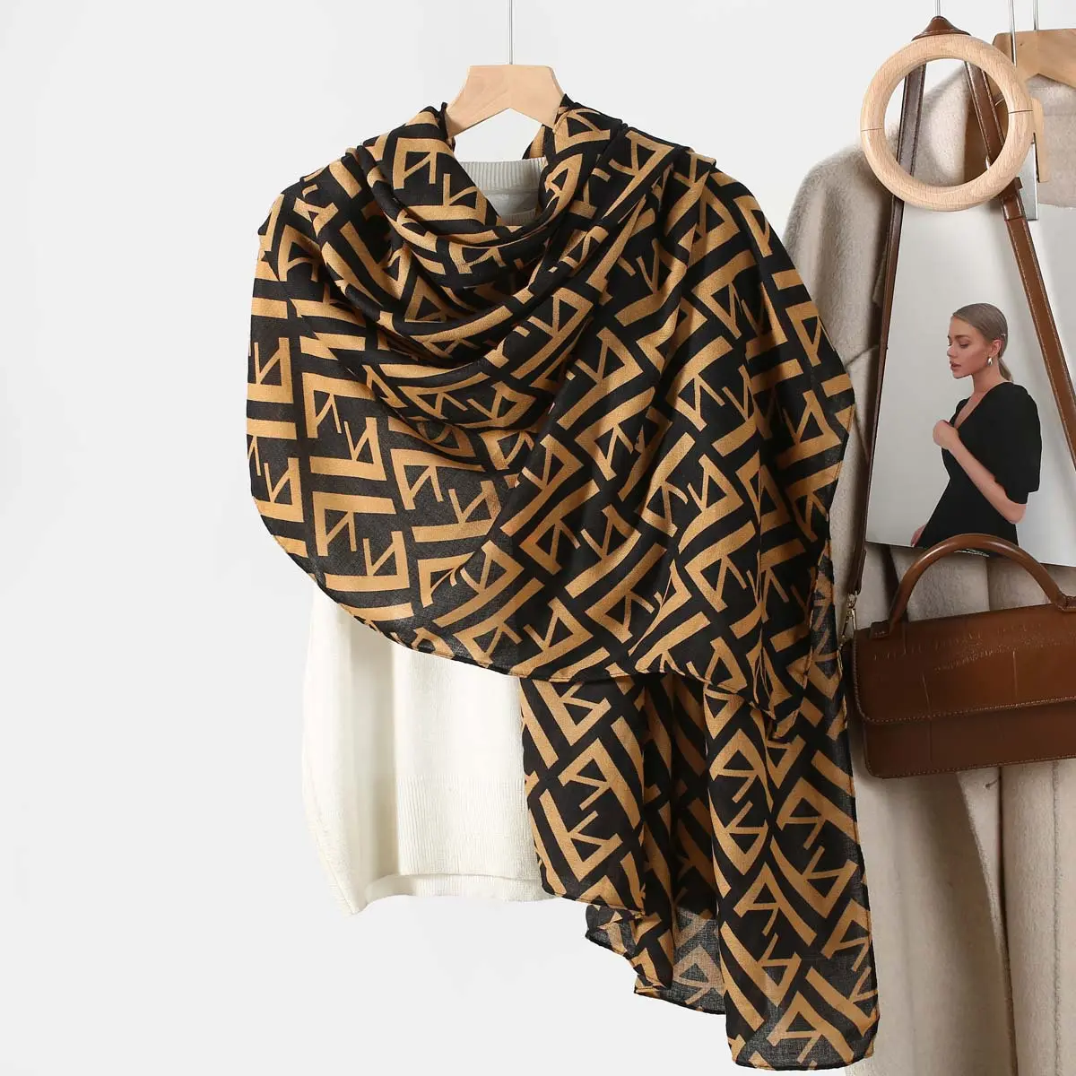 Women’s Lightweight Geometric Print Fashion Scarf, Elegant Neck Shawl with Soft Comfortable Fabric, Versatile All Season Wrap for Casual Outfits, Office, Travel, Outdoor Activities, Evening Events, Parties and Everyday Styling