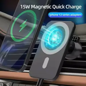 Magnetic Wireless Car Charger - 15W Mag Safe Fast Charger with 360°Adjustable Magnet for iPhone 17/16/15/14 Pro Max Plus Mini Adapter Usb Charging Silicone Smartphone Cellphone Rubber