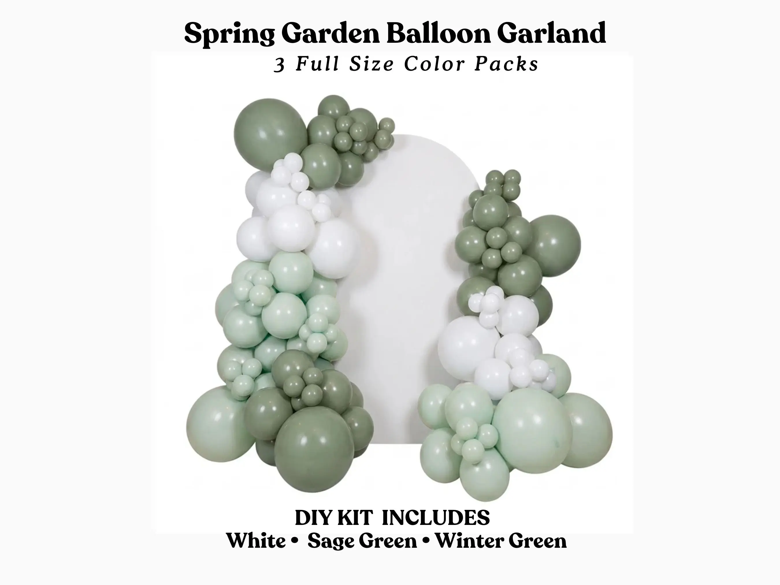 Spring Garden Balloon Garland - Winter Green, White, Sage DIY kit