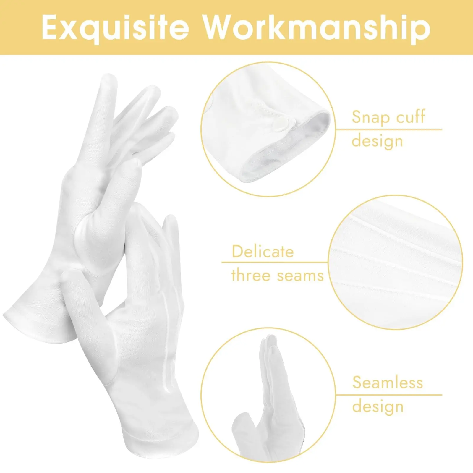 2 Pairs White Gloves Men, Marching Band Gloves with Snap Cuff, for Art The Clown Magician Costume Halloween, Includes Gloves