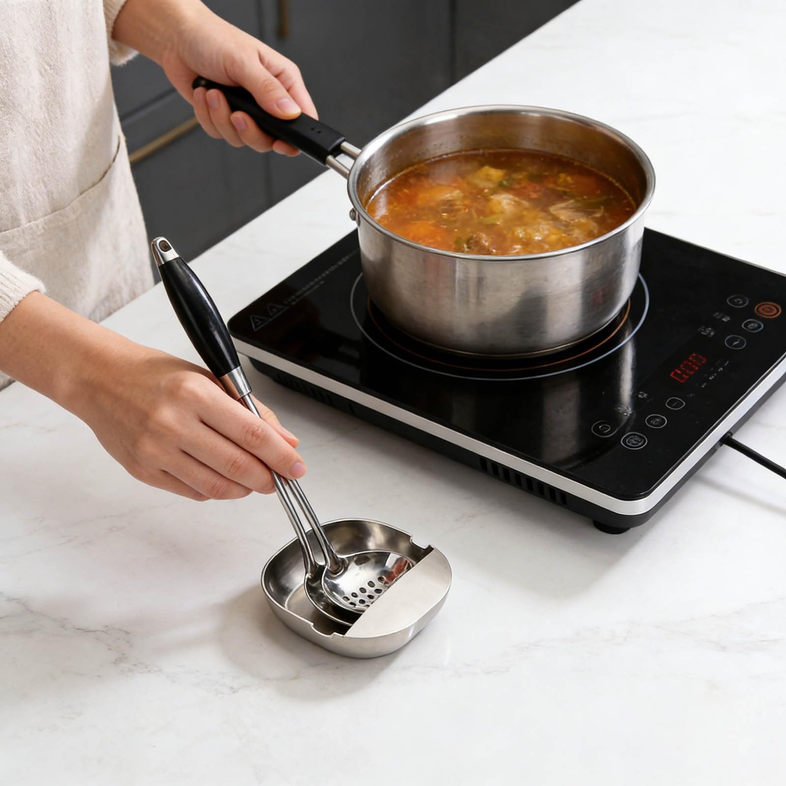 3 PCS Stainless Steel Spoon Rest, Ladle Holder, Stable Multipurpose Utensil Rest Spoon Holder for Top Restaurant