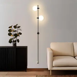 Brightech Equinox Integrated LED Wall Sconce Lamp Classic Black: 62" Tall, 2 Frosted Globes, Easy Mount, 2700K Warm Light
