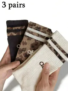 Women's Classic Leopard Stripe Mid-Calf Athletic Socks, Soft Breathable Sweat Absorbent, Perfect for Daily Business Sports Travel Home College Style