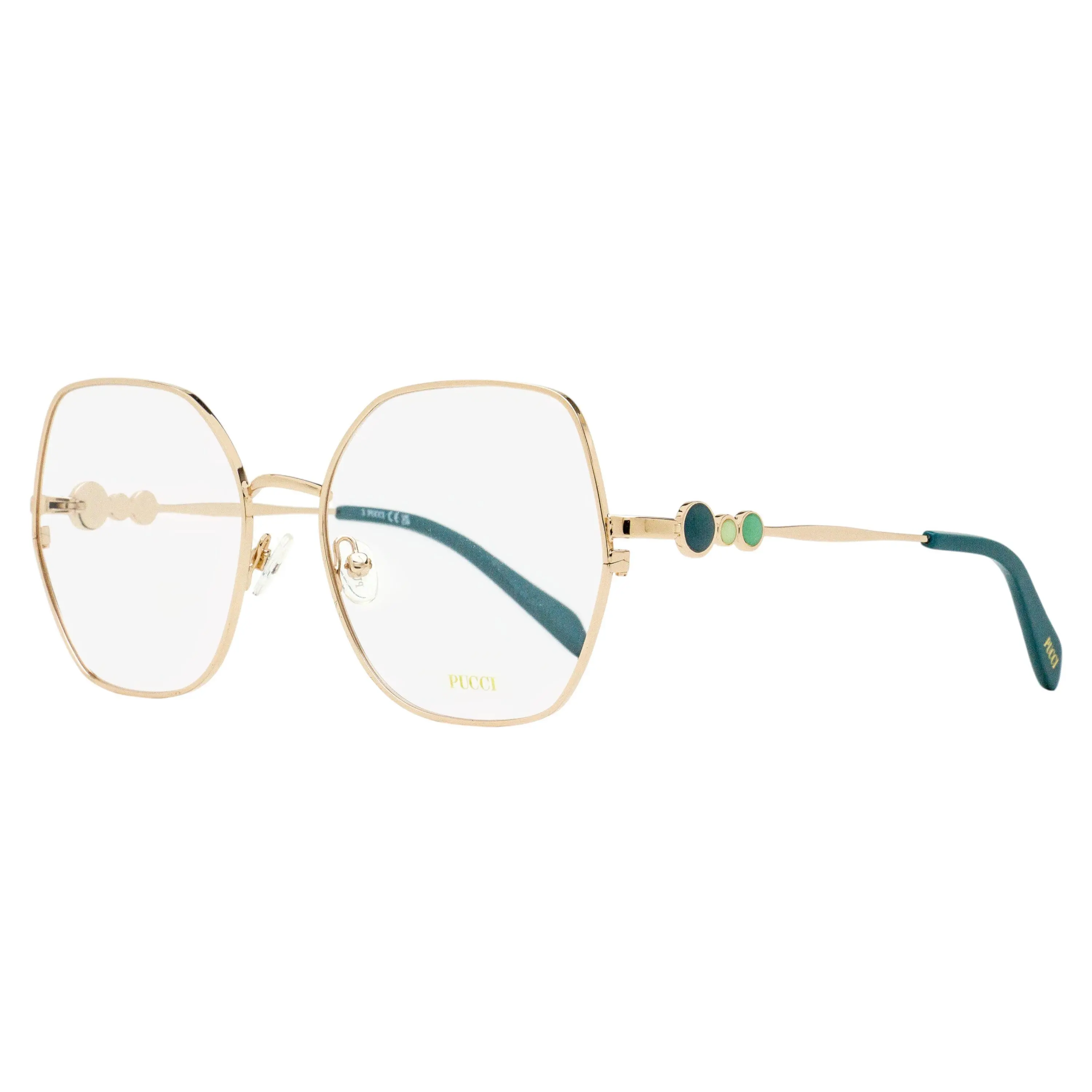 Pucci Oversized Octagonal Bold Frame Eyeglasses EP5204-028, Gold/Teal, 55mm