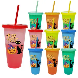 10/20/30Pcs 24oz Halloween Color Changing Cups with Lids and Straws, 710ml Plastic Tumblers Cup Bulk Trick or Treat Cups, Reusable Cup Bulk for Halloween Party Favors, Halloween Decorations Indoor Home, Ideal Gifts for Birthday Housewarming Christmas