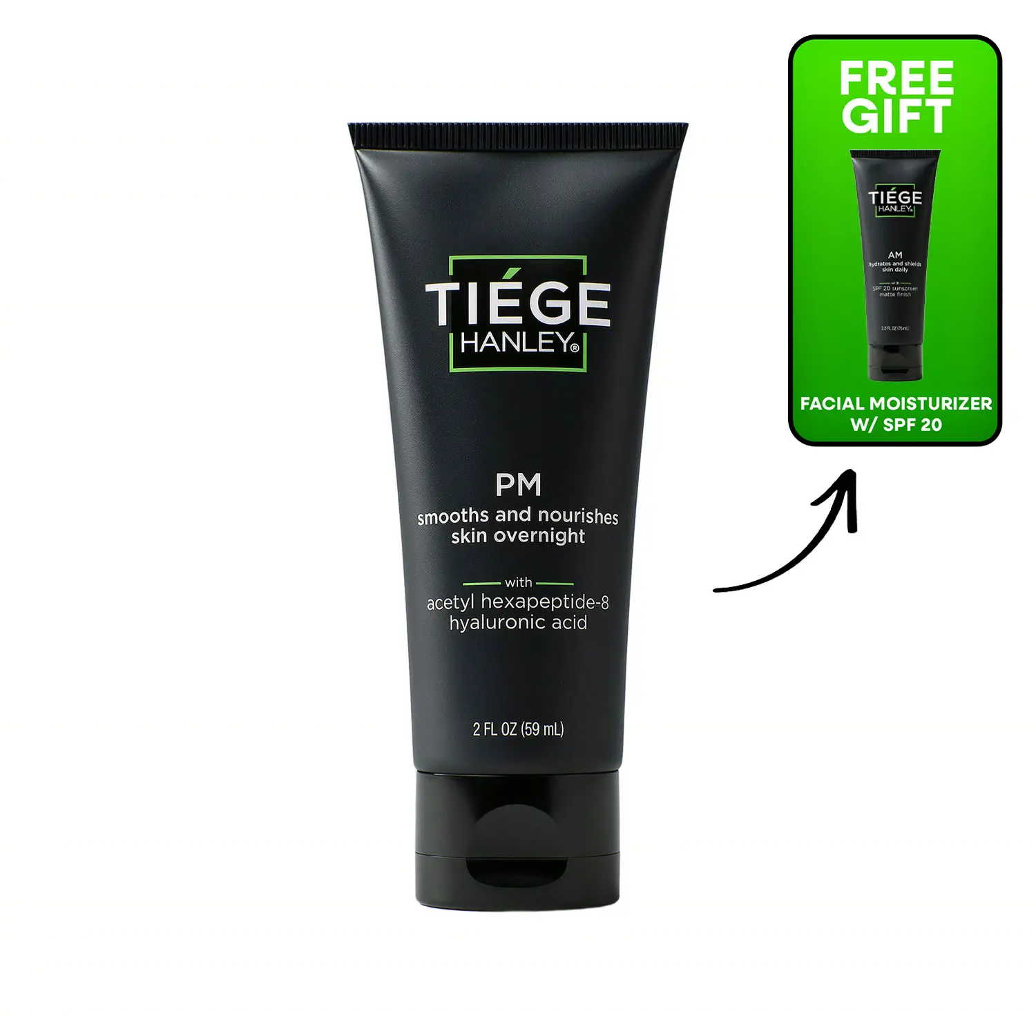 Tiege Hanley PM Night Cream - Peptides + Niacinamide + Hyaluronic Acid - Overnight Moisturizer for Wrinkles