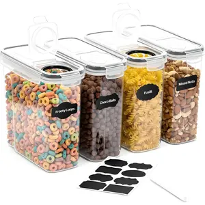 Airtight BPA Free Cereal Containers Storage with Lids, Clear Dry Food Cereal Dispenser for Pantry Organizer, 4 Liter Pack of 4