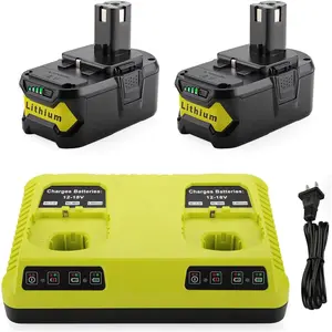 2Pack Replacement for Ryobi 18V Batteries 8.0Ah and 2-Port P117 Fast Charger for Ryobi ONE+ P108 P107 P105 P103 P102