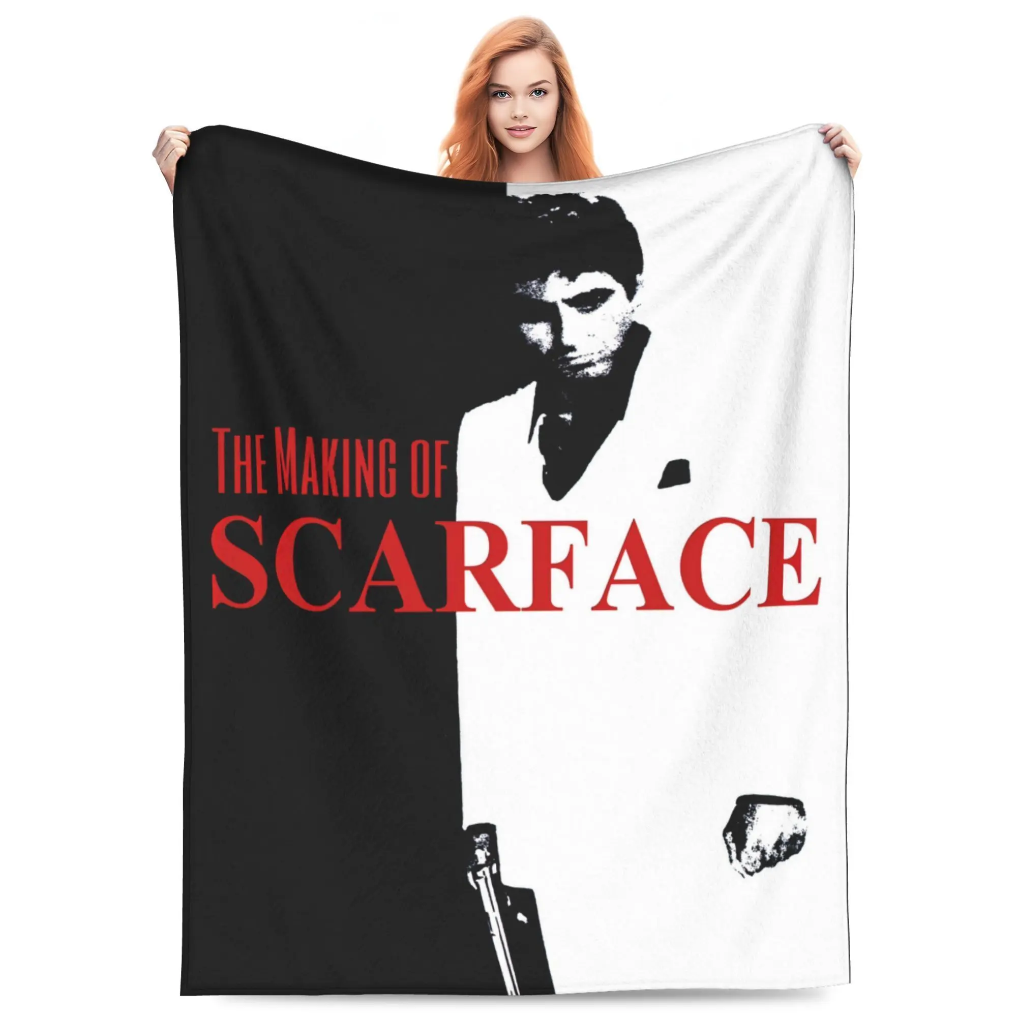 Scarface Inspired Retro Print Classic Cotton Flannel Microfibre Plush Blanket - Multi-Size, Super Soft, Breathable, Wrinkle Resistant, Durable, Machine Washable, All Seasons Use for Sofa, Bedroom