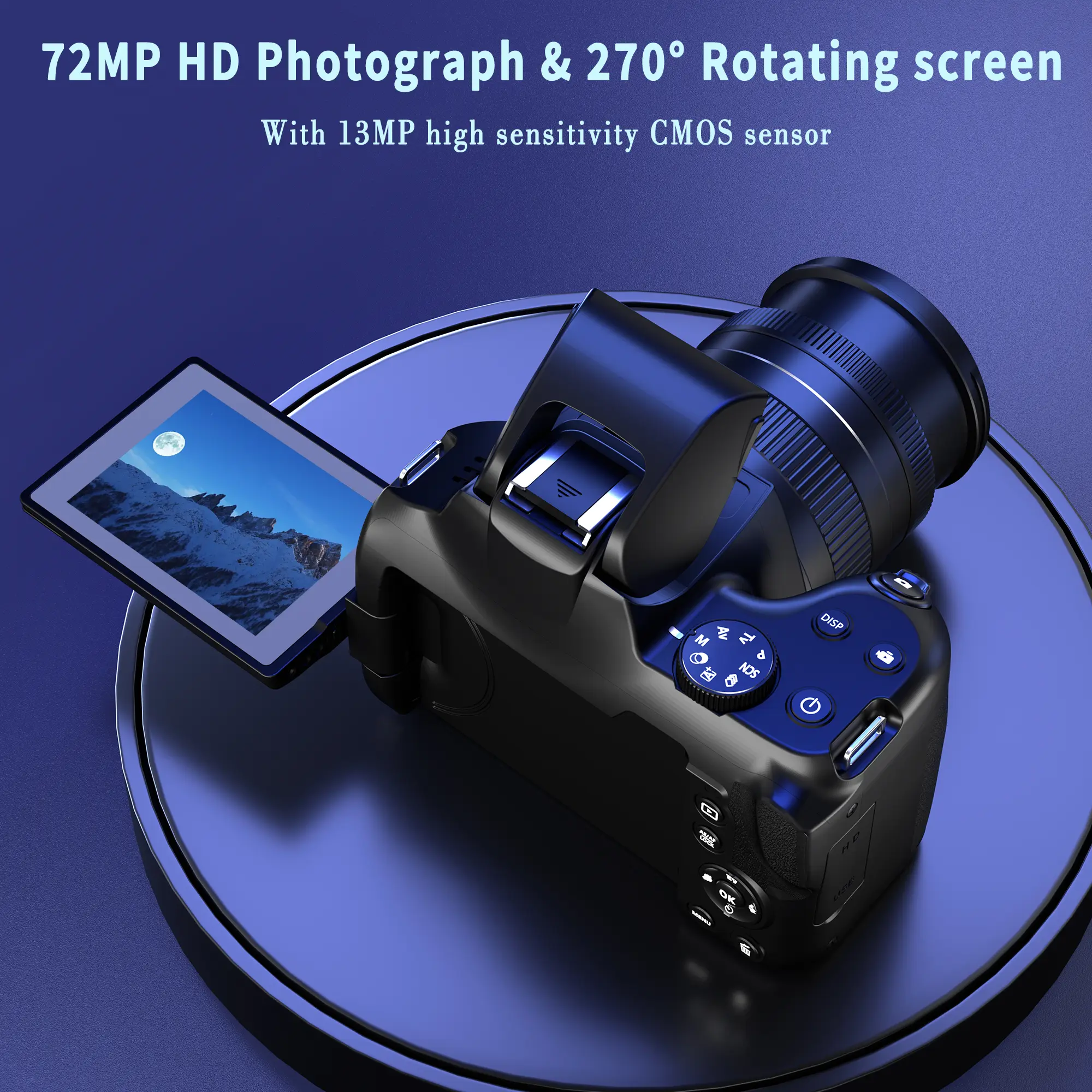Portable Handheld Electronic Flip Screen Point & Shoot Digital Camera - Rechargeable Vlog Camera with WiFi, Microphone, Dual Batteries, 64GB Micro SD Card, MicroSD Slot, Automatic MP4 Recording, Travel Gear for Back to School Gifts