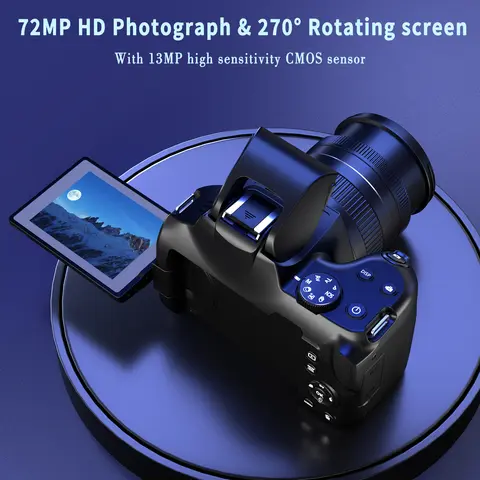 Portable Handheld Flip Screen Point & Shoot Digital Camera - 3.7V Rechargeable Vlog Camera with 12x, WiFi, Microphone, 2 Pcs Batteries, 64GB Micro SD Card, MicroSD Slot, Automatic MP4 Recording, Time Lapse, Travel Gear for Back to School Gifts