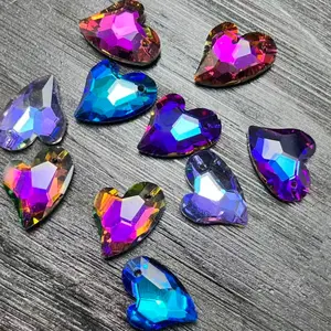 12×17 mm Iridescent Irregular Heart Beads, 5 Colors Available, Pointed Base Design, Crystal Bead Stringing for Bracelet & Necklace Accessories, DIY Jewelry Making Components