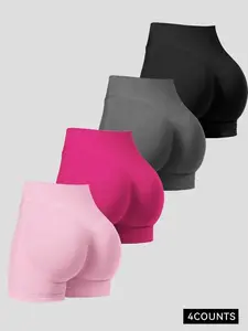 Women's Solid Color High Waist Sports Shorts, High Stretch Casual Comfortable Breathable Quick Drying Butt Lifting Skinny Shorts for Gym Workout Running, Ladies Sportswear for All Seasons, Yoga Shorts, Yoga Biker Shorts, Athletic Wear Shorts