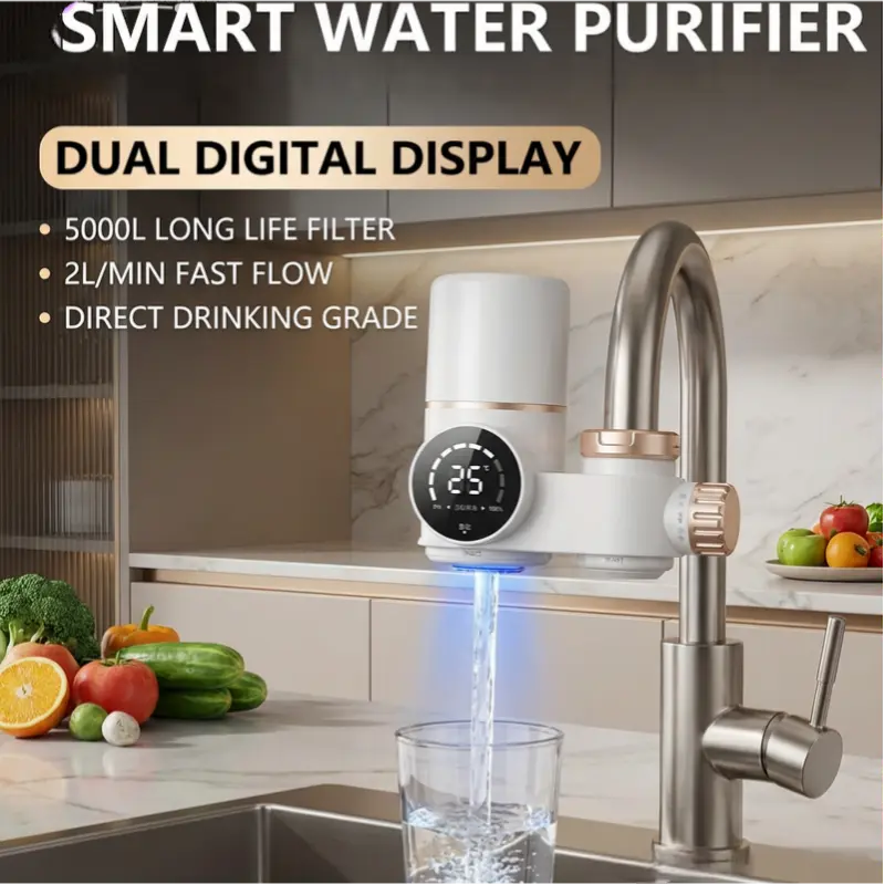 Household Faucet Water Purifier Smart Faucet Filter - 0-Power Intelligent Water Terminal for Home Kitchen & Bathroom, 3-Month Shelf, Passive Digital Sense, Enhances Everyday Drinking Water Safety via Digital Interaction, 3 Months Shelf