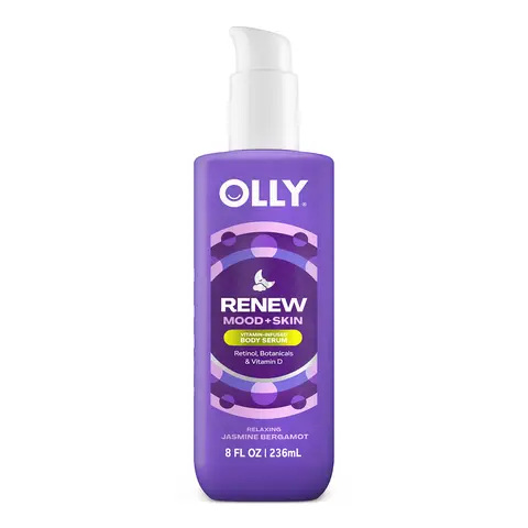OLLY Renew Mood + Skin 8 fl oz Clinically Tested Body Serum - Jasmine-Infused, Hydrating Selfcare Body Care Moisturizer with Retinol, Botanicals, Vitamin D for Relaxing Softness & Smoother Skin