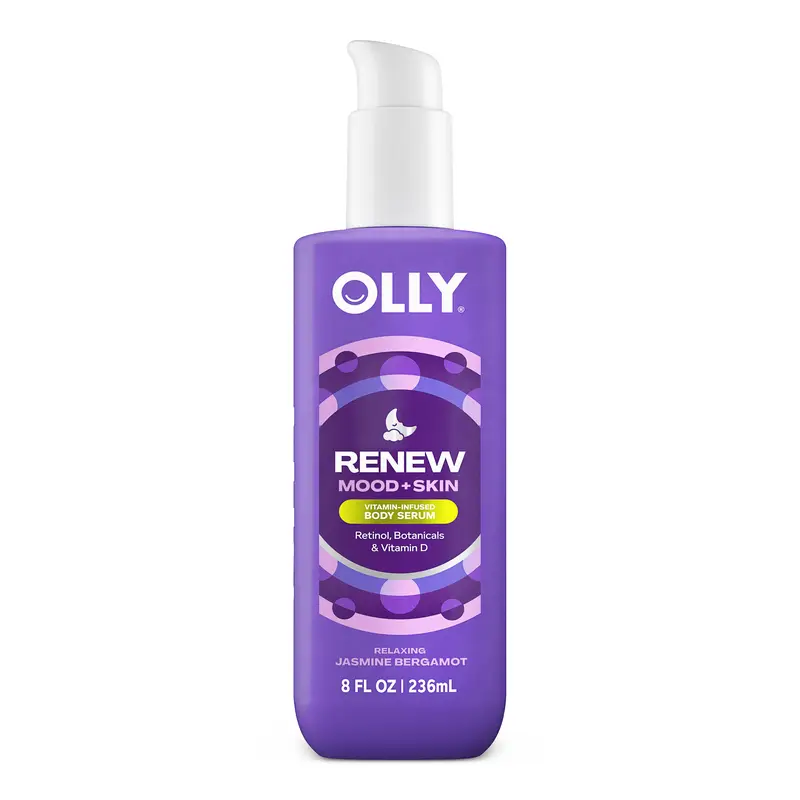 OLLY Renew Mood + Skin 8 fl oz Clinically Tested Body Serum - Jasmine-Infused, Hydrating Selfcare Body Care Moisturizer with Retinol, Botanicals, Vitamin D for Relaxing Softness & Smoother Skin