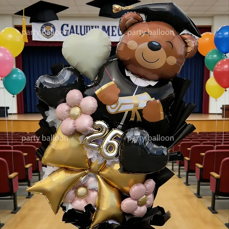 2026 Graduation Bear Balloon Set, Grad Foil Balloon, featuring gold "26" number balloons representing 2026 graduation year, commemorative set perfect for graduation, Memorial Gift, Class Party, Photo Shoot, Thesis Defense