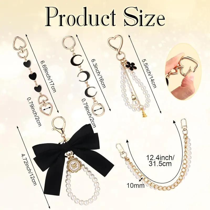 5 Pcs Bag Extender Chain Pearl Purse Chain Ribbon Bow Keychain Extender Bag Strap Purse Charms Accessories for Handbag