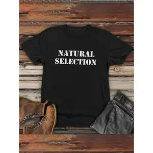 Men's Casual Short-Sleeve T-Shirt with Natural Selection & Science Patterns - Round Neck Summer Top, Non- Suitable for Warm Weather, Machine Washable for Casual Attire, Gym, and Outdoor Activities - Natural Theme Lettering