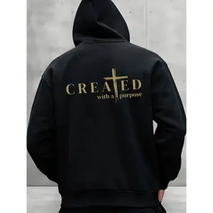 Men's Loose Hooded Knit Sweatshirt - Plus Size Long Sleeves Menswear Top, Cotton-Polyester Fabric Sport Pullover, Machine-Washable Athletic/Smart Casual Wear, Christmas Layer
