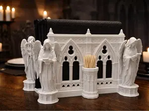 Gothic Cathedral Napkin Holder with Angel Statues – Medieval Table Decor Accent