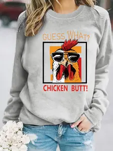 Women's Cool Rooster Sunglasses Print Sweatshirt, Graduation Long Sleeve Top, Back-To-School Clothing, Teacher, Fall Fashion