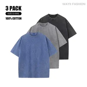 Wayii Fashion Women's 3Pcs Pullover Oversized Short-Sleeve Round Neck Plain Soft Acid Wash Casual Loose Streetwear T-Shirts, Baggy Retro Graphic Tops