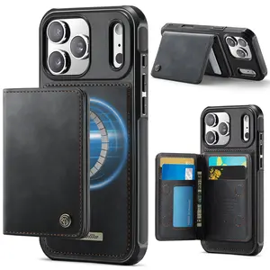 Magnetic Leather Wallet Card Slot Casing - Premium Shockproof Protective Cellphone Cover for iPhone 17 Pro Max,16,15,14,13,11 & Other Devices, Business-Focused Men's Accessories