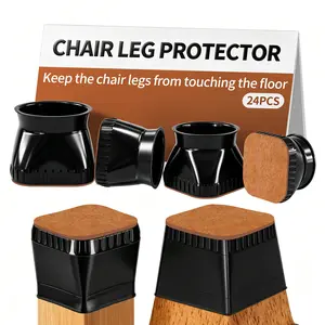 24 Pcs Square Silicone Chair Leg Protectors Reusable Chair Leg Covers Durable Antislip Felt Pad for Hardwood Floor