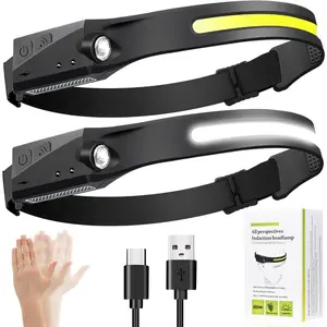 Rechargeable Headlamp 2 Pack, Rechargeable LED Headlamp, 230° Wide Beam LED Headlamp with Motion Sensor For Adults, 5 Brightness Modes, High Lumen Headlamp For Running, Repairing, Camping, Hiking, Fishing