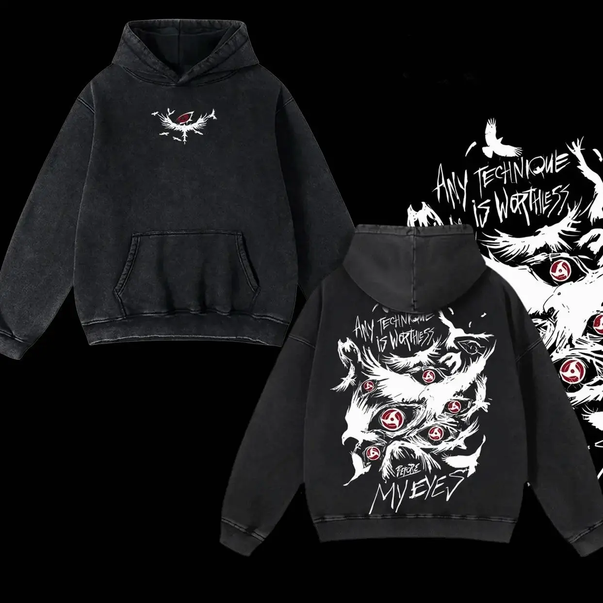 Retro Heavy Limited Uchiha Itachi Sharingan - Naruto Hoodiem Anime Double Printed Vintage Washed Hoodie Oversized Anime Manga Cotton Hoodies, Tops Men XFQ