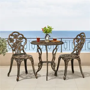 Costoffs 3-Piece Vintage Rose Patio Bistro Set, Antique Metal Outdoor Furniture with Umbrella Hole, Porch Furniture for Balcony, Outdoor Furniture Set, Patio Furniture Sets
