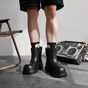 [High Quality Boots] High Quality Unisex EVA Mid-Calf Boots | Thick Rubber Sole for Height Increase, Anti-Slip & All-Season Outdoor Casual Shoes, Round Toe Design (Black) - Durable Outdoor Shoes