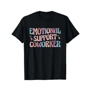Emotional Support Coworker T-Shirt - Black Casual Loose Fit Tee with Colorful Playful Print, Machine Washable Novelty Office Gift for Workplace Humor & Team Building, Front Office T Shirt, Humorous Office Apparel, Playful Print Shirt, Nontransparent Fabri