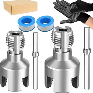 4 in 1 Water Pipe Wrench, Universal Pipe Opener for PVC Pipes, integrated internal & external pipe threading tool for 1/2", 3/4" and 1" Water Pipes, Drill Driven Plumbing Repair Set, Multifunctional Wrench