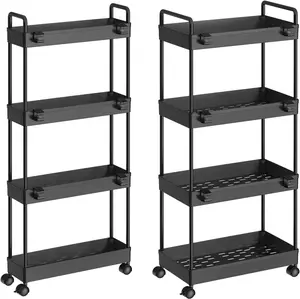 2 Pack 4 Tier Slim Storage Cart Organizer Plastic Rack Set Cabinet