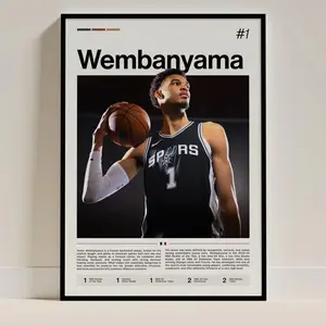 Victor Wembanyama Poster, Basketball Art Print, Sports Wall Decor, Hoops Fan Gift, French Phenom Art- Unframe
