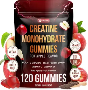 Premium 120 Creatine Gummies - Formulation with Creatine Monhydrate, Vitamin C & B6 - Vegan, Non-GMO, Sugar-Free, Red Apple Flavor