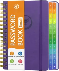 Small Password Book with Alphabetical Tabs, Password Keeper Book for Seniors, Individual & Colorful Tabs, Spiral Hardcover Password Notebook Small for Website Logins, 4.7" x 5.8", Purple