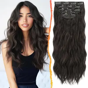 BARSDAR 20 Inch Wavy Clip in Hair Extensions – 5PCS Thick Soft Synthetic Hairpieces –  Full Head Clip in Hair Extensions for Women – Long Voluminous Easy Wear for Daily Party Halloween