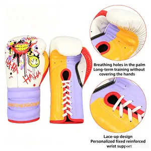 Adult Leather Lace-Up Boxing Gloves, Training Boxing Equipment for Free Combat and Thai Punching Bag Use